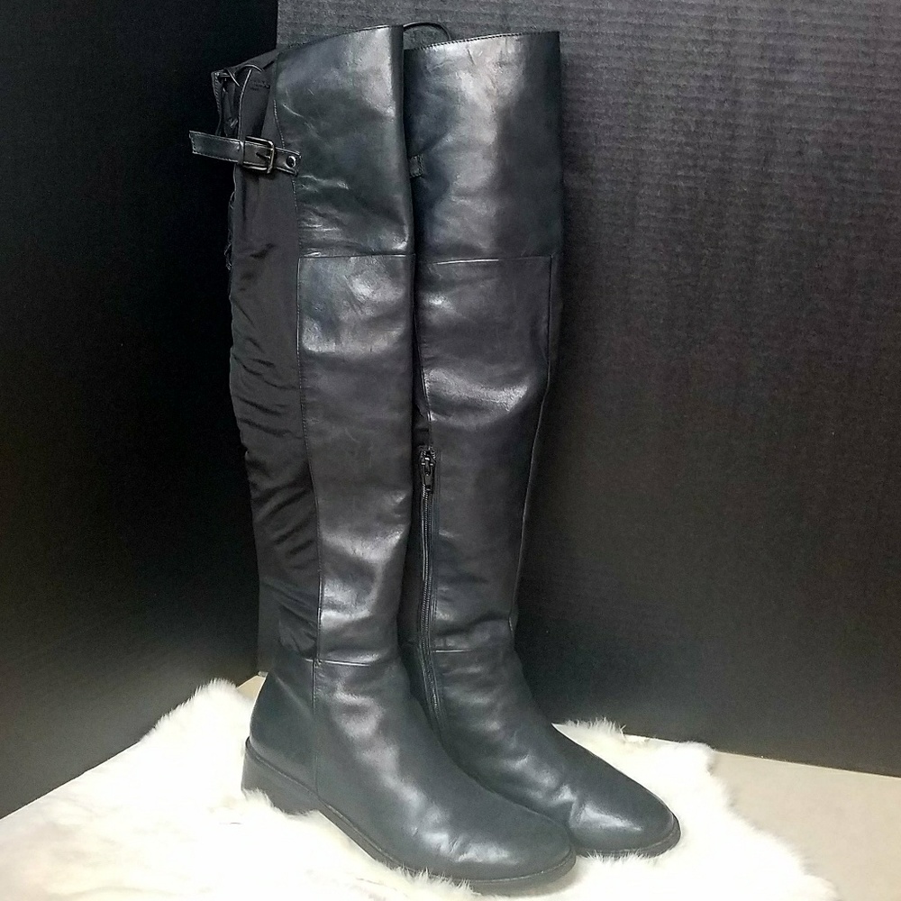 me too Black Over-the-Knee Leather Riding Boots